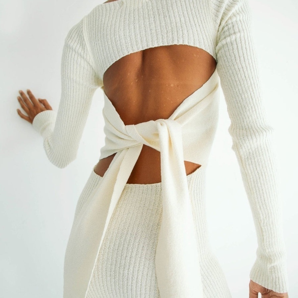The Line by K Ivory Long Sleeve Cut-Out Dress